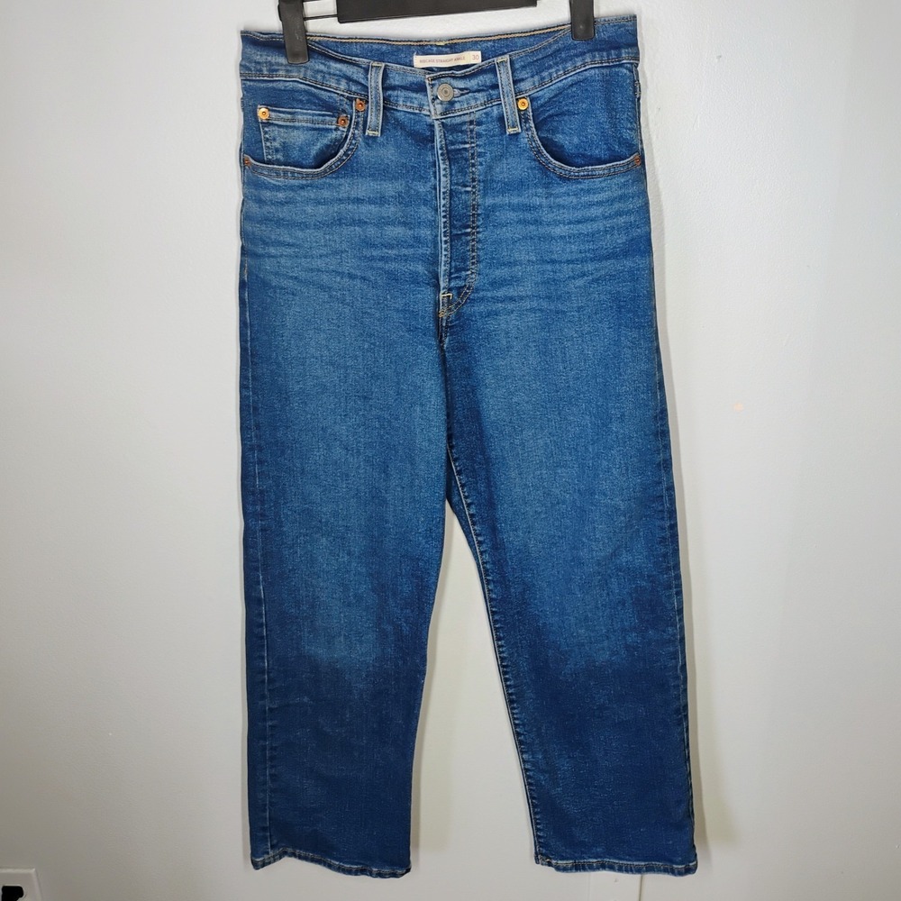 Levi's Ribcage Straight Ankle Jeans Women's 30 Medium Wash Blue Button Fly